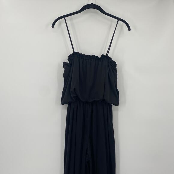 Vintage 70s Wide Leg Jumpsuit Strappy Blouson Bodice High Waist Black Womens M - Picture 5 of 7